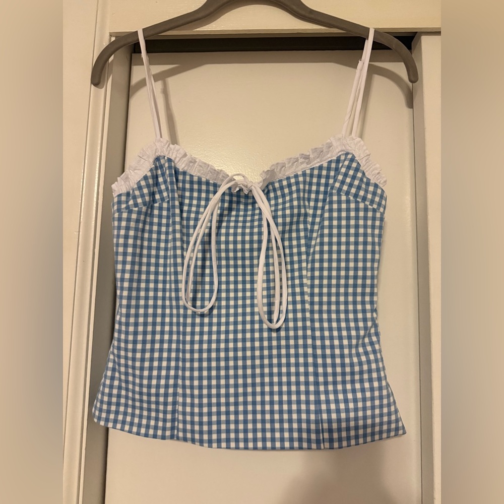 Zara Blue and White Ruffled Dress